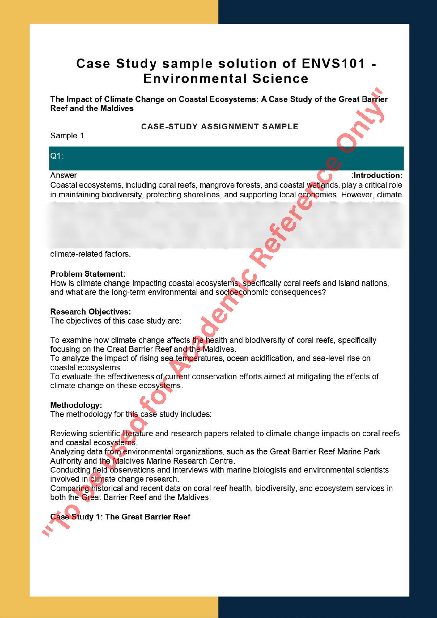 Case Study sample solution of ENVS101 - Environmental Science 0